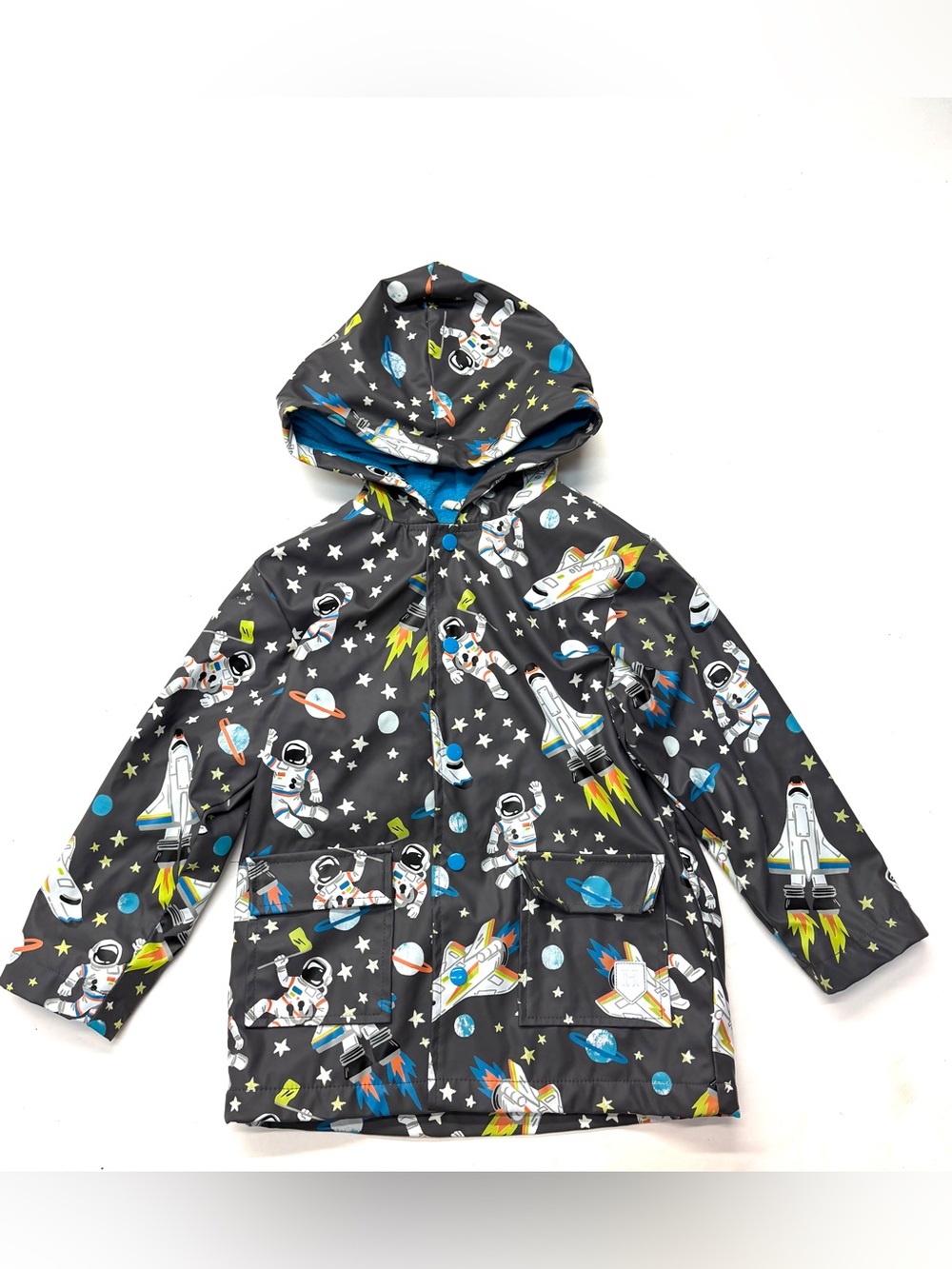 Hatley Space Planets Rocket Hooded Rain Jacket Coat Black Space Print